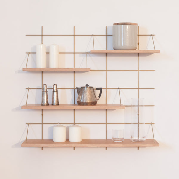 Etagère murale, ALPHEE, chêne et laiton