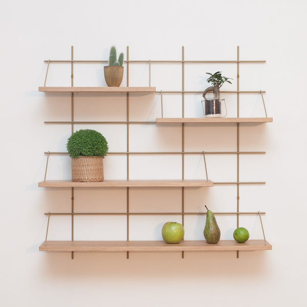 Etagère murale, ALPHEE, chêne et laiton
