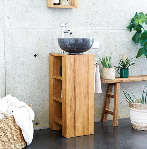 Meuble bas de salle de bain côté gauche Bartolo en teck naturel