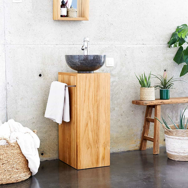 Meuble bas de salle de bain côté gauche Bartolo en teck naturel