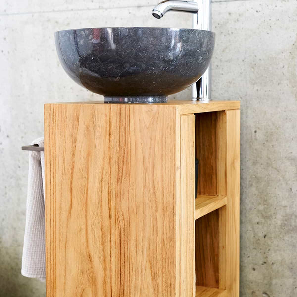 Meuble bas de salle de bain côté gauche Bartolo en teck naturel