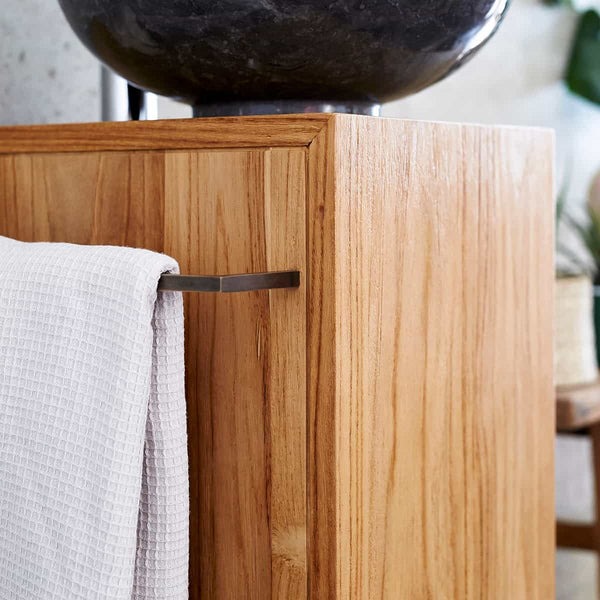 Meuble bas de salle de bain côté gauche Bartolo en teck naturel