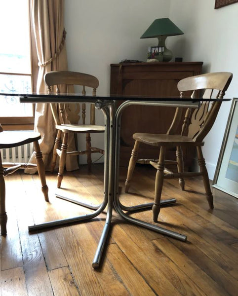 Table Ysper verre fumé et chrome