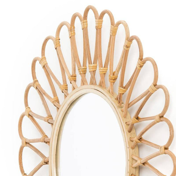 Miroir Gusa rotin et bambou forme soleil