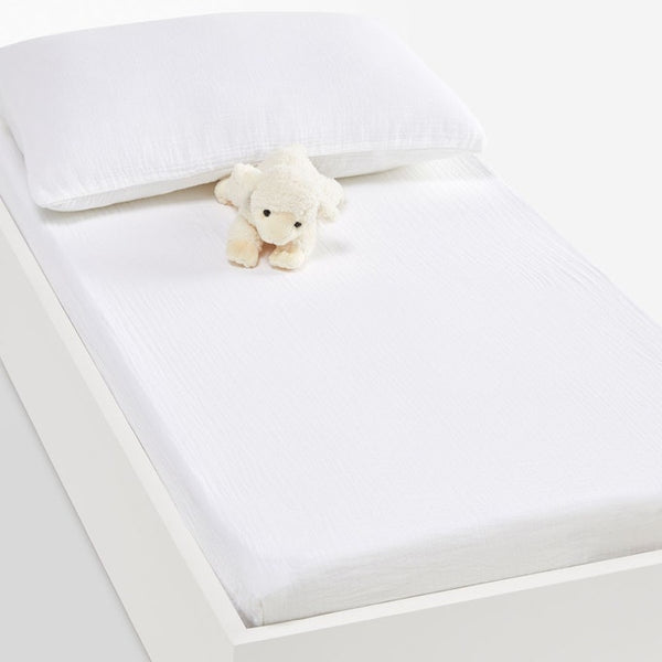 Drap-housse bébé, Bocq, gaze de coton, blanc