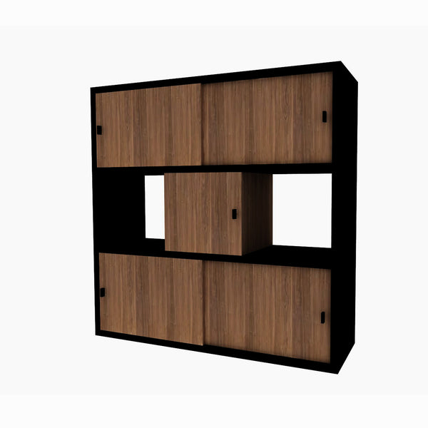 Meuble de rangement sur mesure Trigno 3 niveaux métal et bois foncé