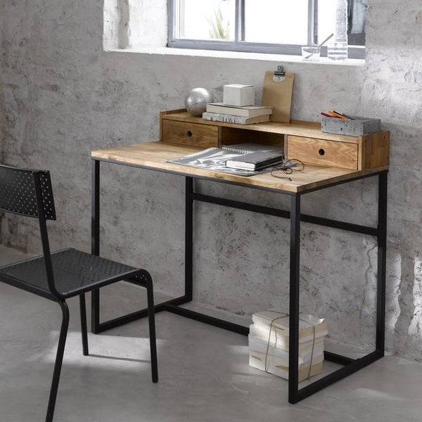 Bureau petite réhausse Alvier chêne et métal
