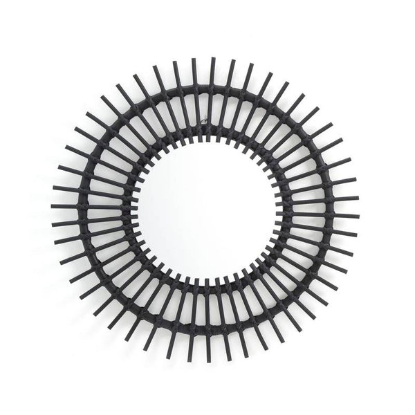 Miroir Kem rotin teinté noir forme soleil
