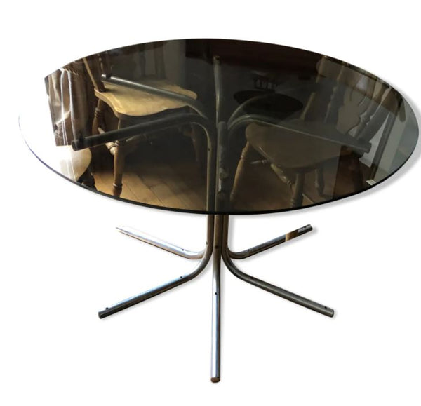 Table Ysper verre fumé et chrome