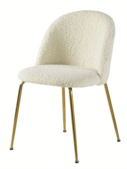 Chaise Laquiaca pieds dorés bouclette blanche