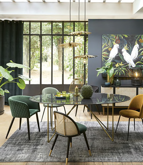 Chaise Laca en cannage et velours