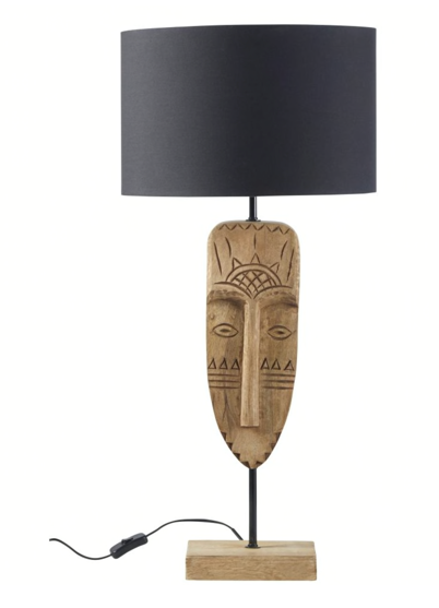 Lampe Babahoyo en manguier et abat-jour coton noir