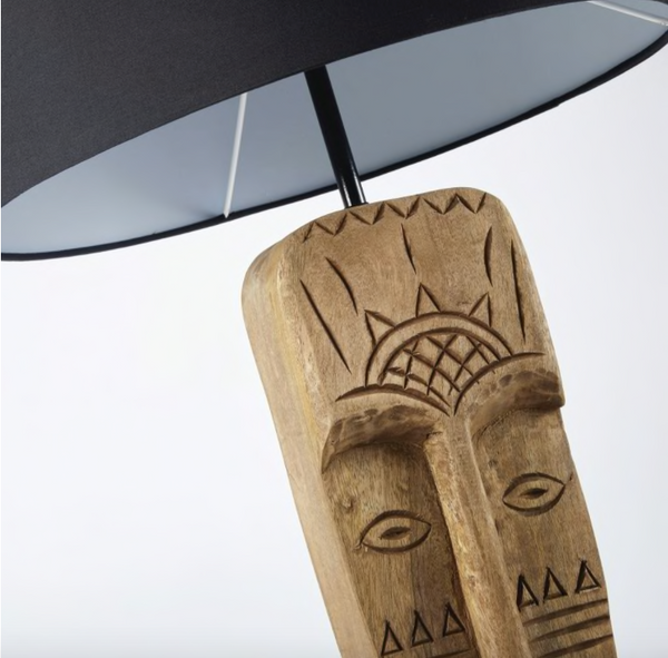 Lampe Babahoyo en manguier et abat-jour coton noir