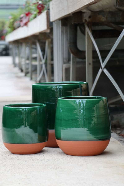 Pot et soucoupe Saint-Tropez en terre cuite jade