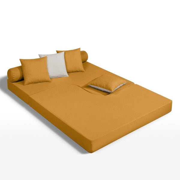 Banquette lit d'angle Salza en coton ocre