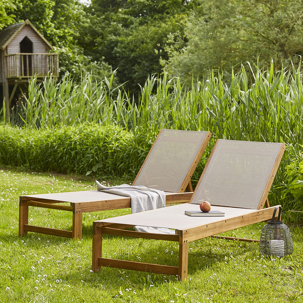 Lot de 2 bains de soleil en bois d'acacia et textilène FEYT, gris