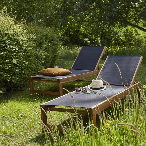 Lot de 2 bains de soleil en bois d'acacia et textilène FEYTnoir