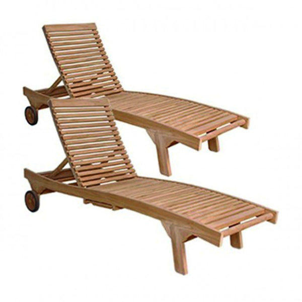 Lot de 2 bains de soleil en teck SAVIGNY, marron