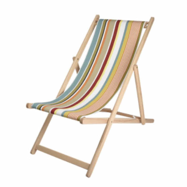 Bain de Soleil/Chaise Longue de Jardin Tamesi en hêtre et 100% coton rayures multicolores