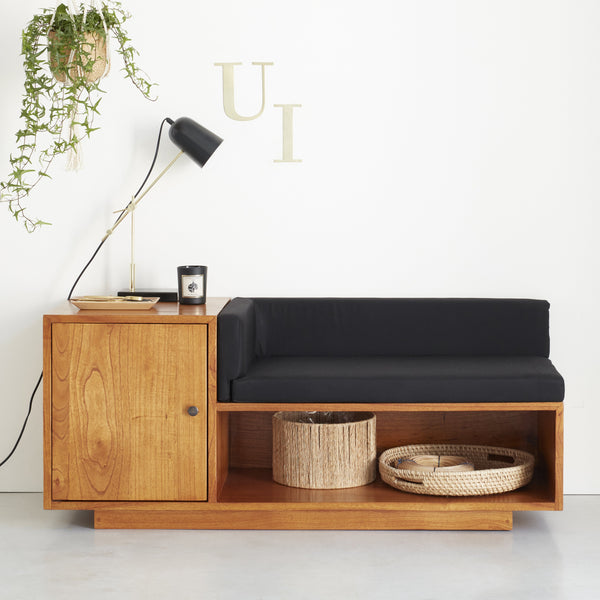 Banc en rotin noir et cannage 120 MADIDES, noir