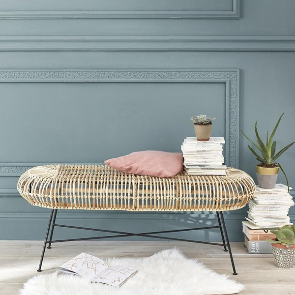 Banc en rotin noir et cannage 120 MADIDES, noir