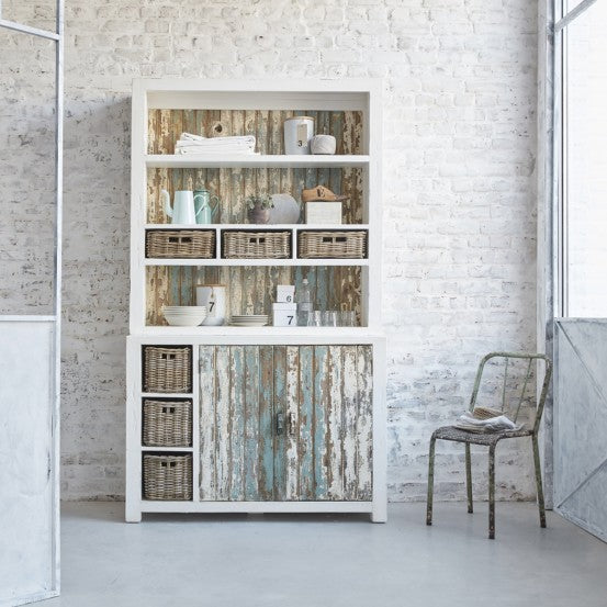 Bibliothèque en bois de pin recyclé 125 SUYEN,Blanc