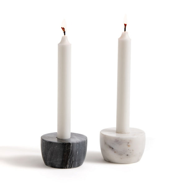 Lot de 2 Bougeoirs HELGEA en marbre blanc et noir