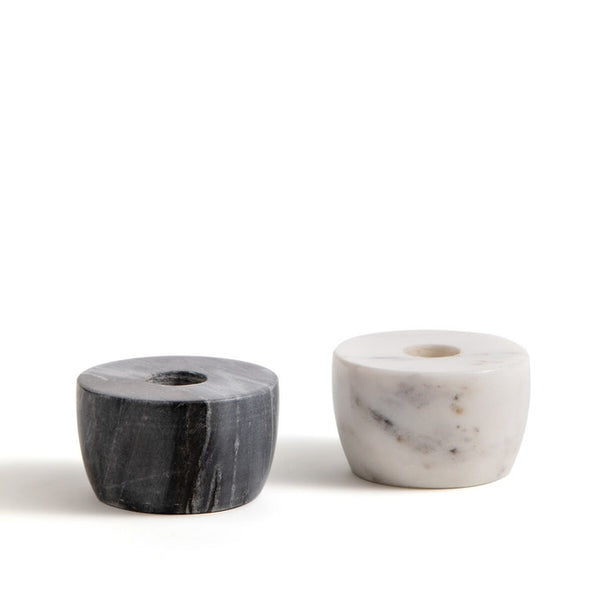 Lot de 2 Bougeoirs HELGEA en marbre blanc et noir