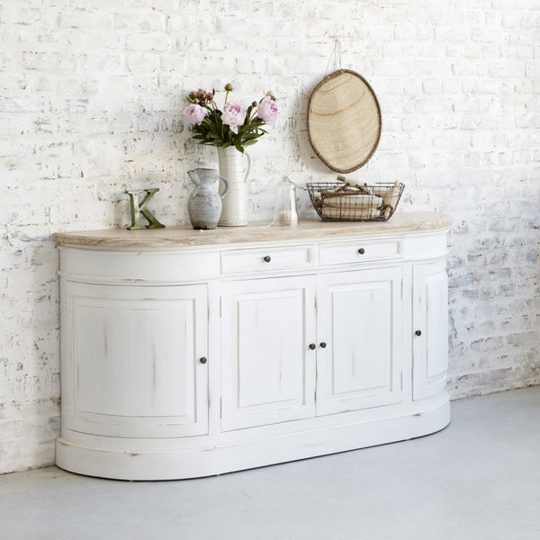 Buffet en bois d'acajou blanc et teck naturel 180 BONNAL, blanc