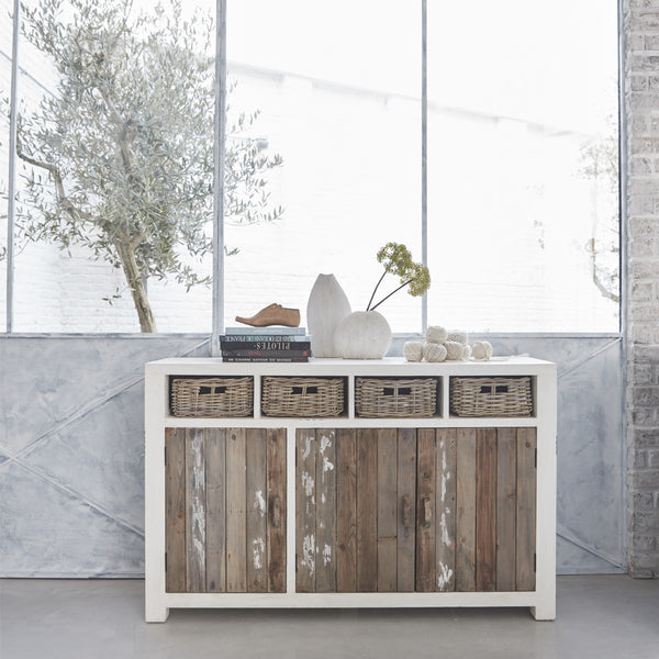 Buffet en bois de pin recyclé 143 SUYEN,Blanc