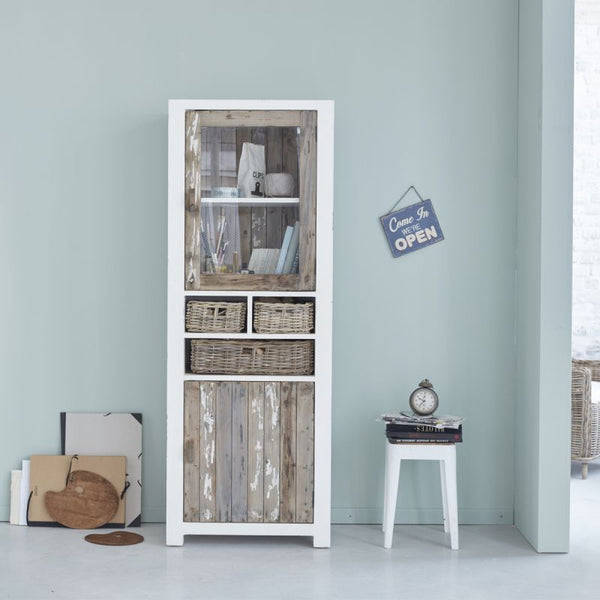 Vaisselier en bois de pin recyclé 70 SUYEN,Blanc