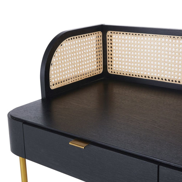 Bureau 2 tiroirs Pirai avec cannage en rotin