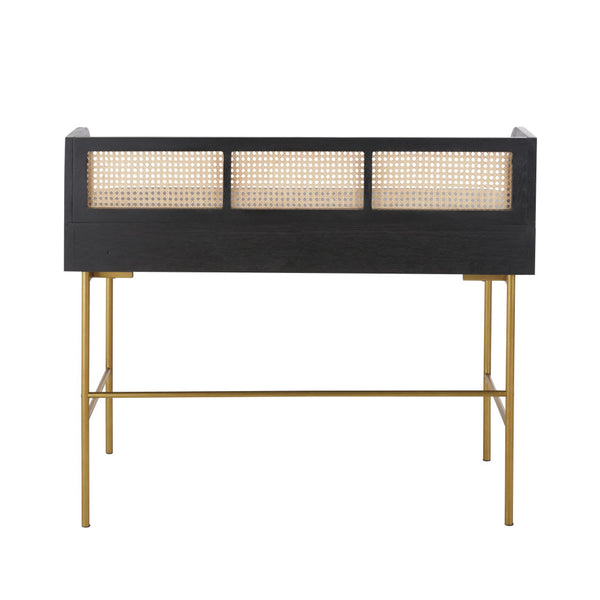 Bureau 2 tiroirs Pirai avec cannage en rotin