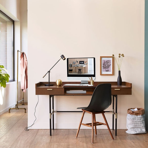 Bureau DEELE en noyer et verre trempé