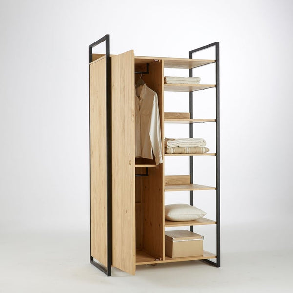 Armoire penderie Meng pin et métal