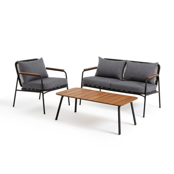 Canapé de jardin Leff en acier et eucalyptus noir