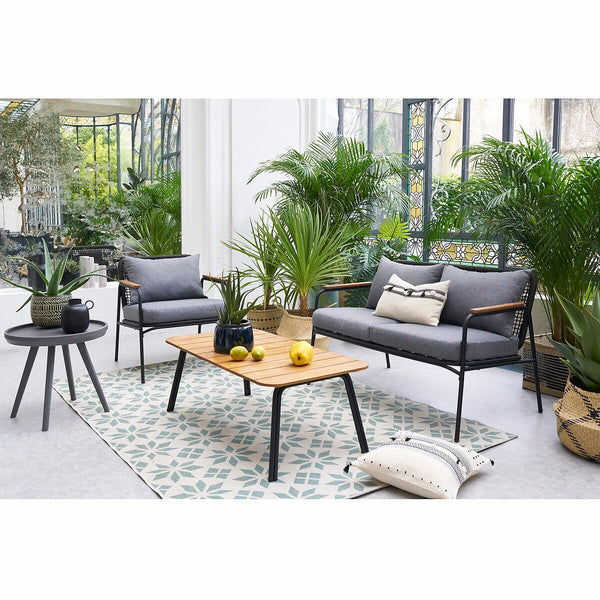 Canapé de jardin Leff en acier et eucalyptus noir