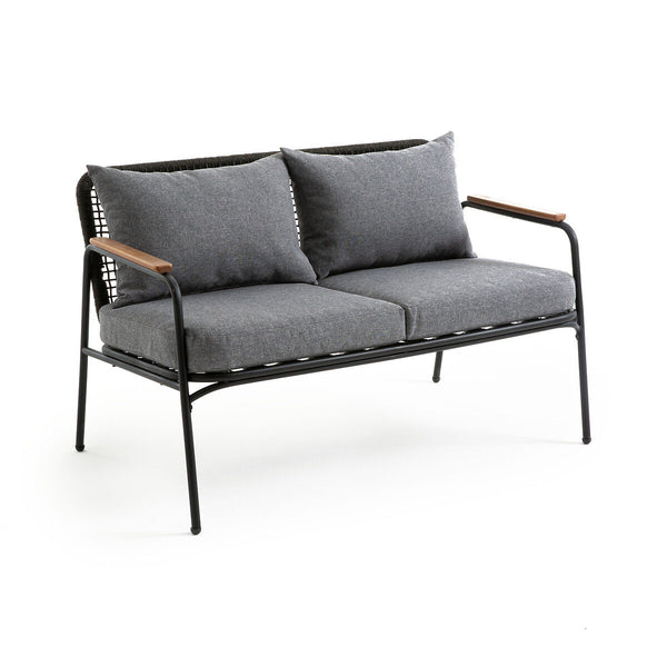Canapé de jardin Leff en acier et eucalyptus noir