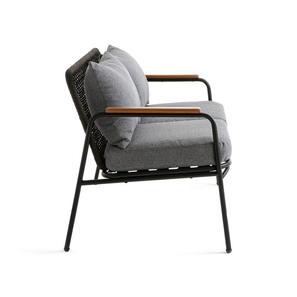 Canapé de jardin Leff en acier et eucalyptus noir