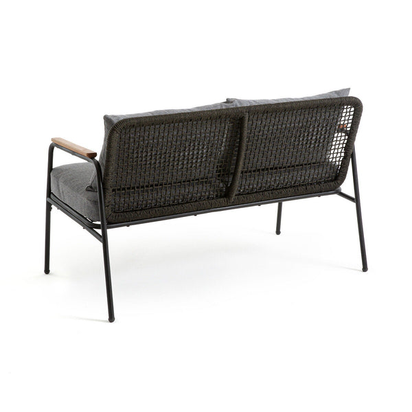 Canapé de jardin Leff en acier et eucalyptus noir