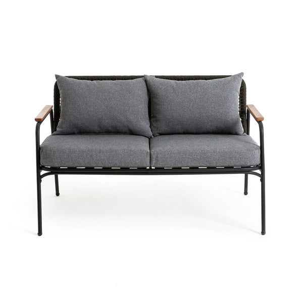 Canapé de jardin Leff en acier et eucalyptus noir