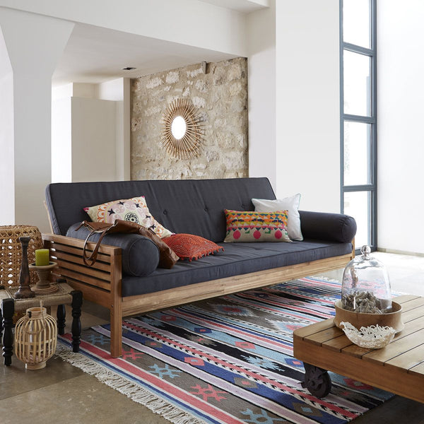 Banquette-lit de jardin Lemme en acacia gris foncé