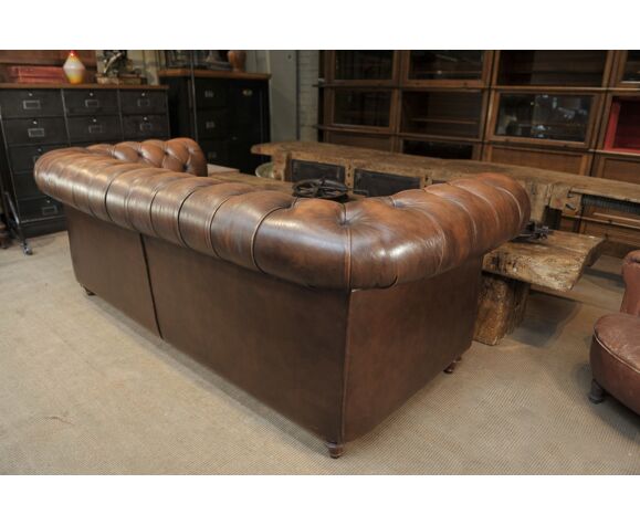 Canapé chesterfield Grinn 3 places marron
