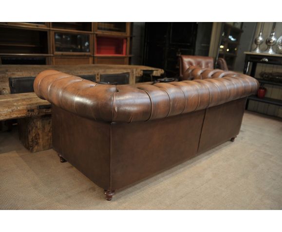 Canapé chesterfield Grinn 3 places marron