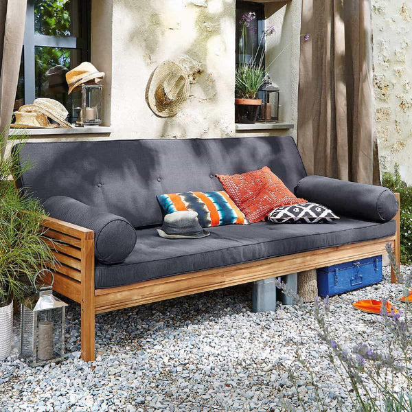 Banquette-lit de jardin Lemme en acacia gris foncé