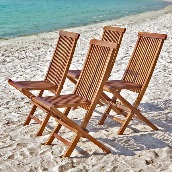 Lot de 4 chaises de jardin pliantes en teck huilé LASPIALADE, marron