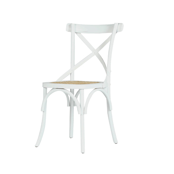 Chaise bistrot en bois d'acajou blanc et rotin naturel BONNAL, blanc