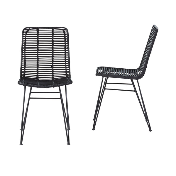 Lot de 2 chaises en rotin noires et pieds métal CÉLINDA, noir