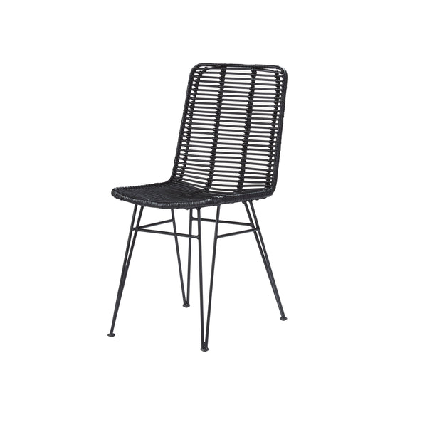 Chaise en rotin noire et pieds métal CÉLINDA, noir