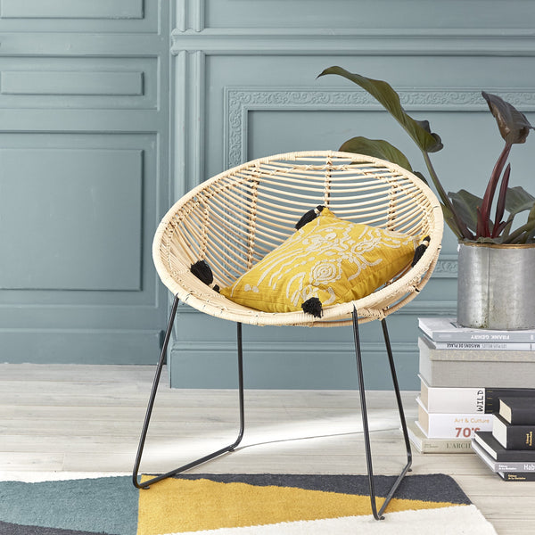 Chaise en rotin et métal CÉLINDA, noir